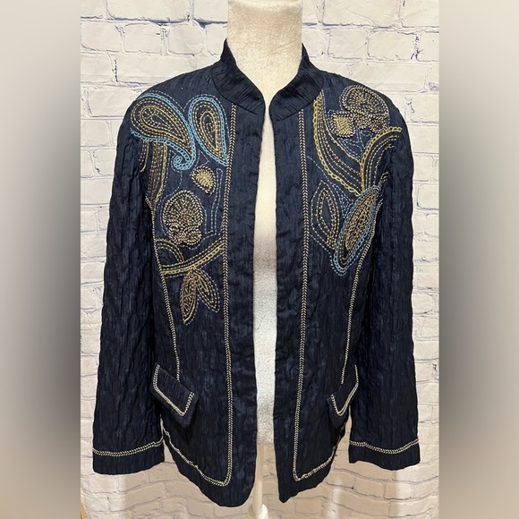 Alfred Dunner Navy Blue Embroidered Jacket Women’s Size 12 - Picture 1 of 7